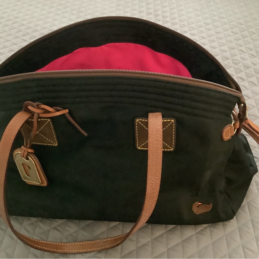 Dooney & Bourke Black nylon w/ Tan leather satchel